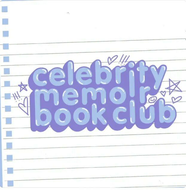 a notebook page with Celebrity Memoir Book Club doodled on it with stars.